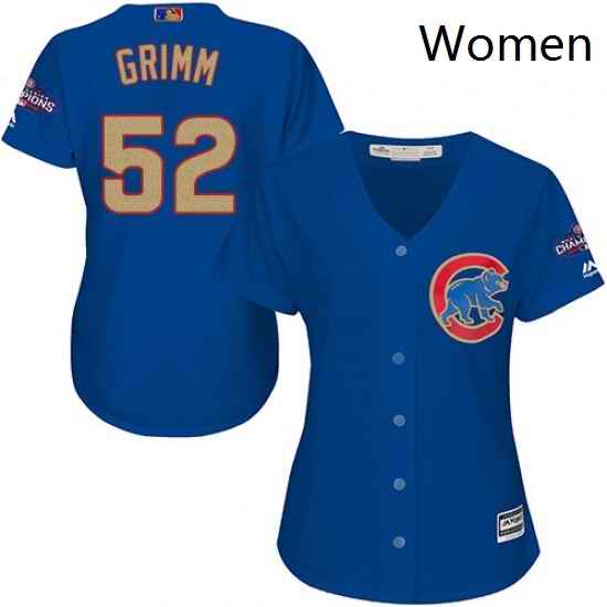 Womens Majestic Chicago Cubs 52 Justin Grimm Authentic Royal Blue 2017 Gold Champion MLB Jersey